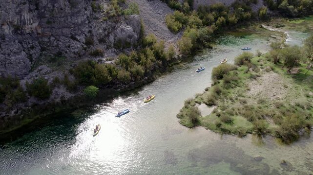 Aerial view of river kayaking in Zrmanja, Croatia.