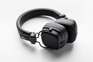 Bluetooth wireless headphones. Modern devices for listening to music. Studio shot, copy space.