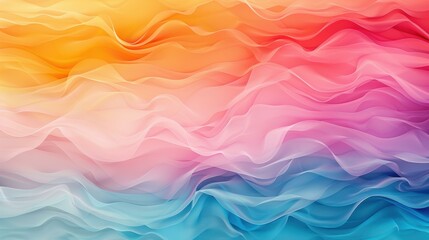 Obraz premium Illustration of abstract fluid shapes blending in a gradient of colors including yellow, orange, pink, and blue.
