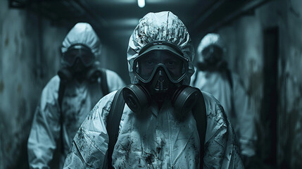 Healthcare workers navigating through a biohazard zone