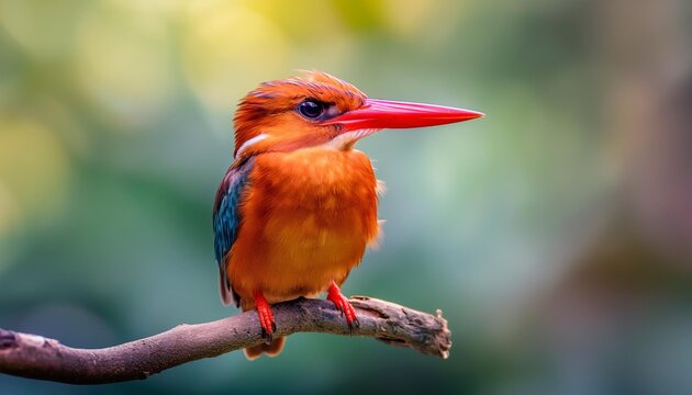 AI generator image of Halcyon coromanda, red kingfisher, found in mangrove forests and island forests in the sea, along waterfronts in dense forests.