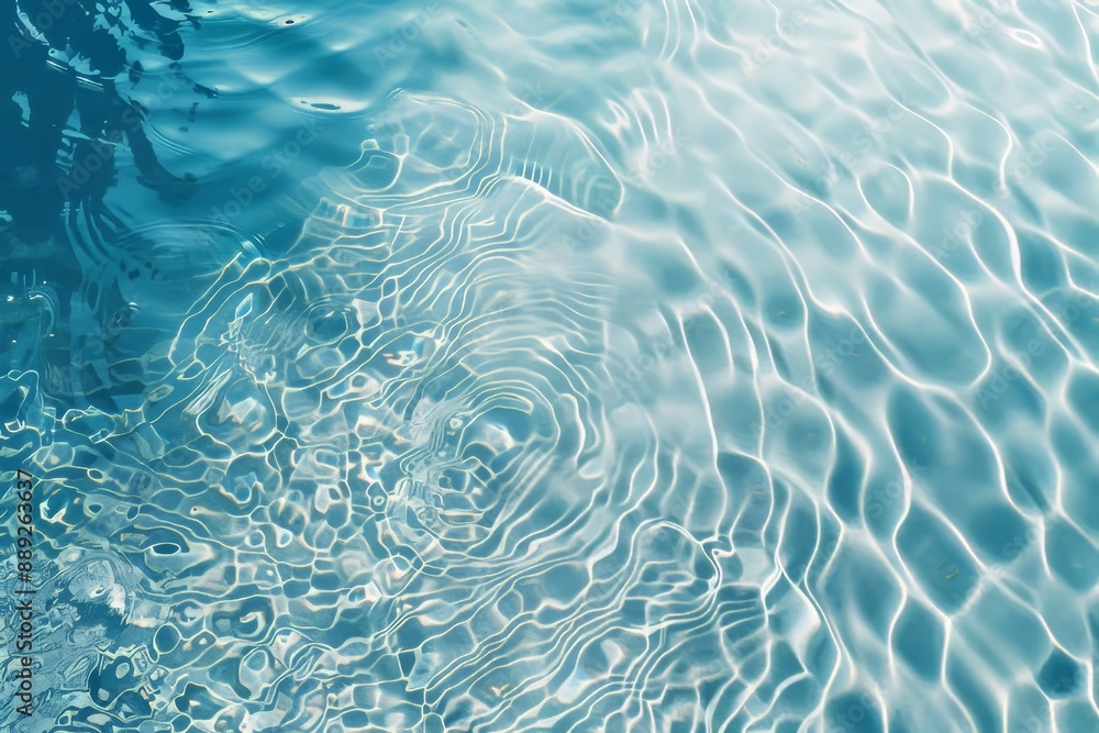 Poster surface blurred blurred transparent blue colored clear calm water surface texture with splashes, bub