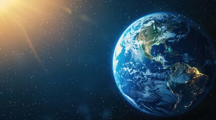 Naklejka premium Illustration of Planet Earth in outer space, blue ocean and globe. Ai generated image