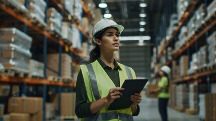 The warehouse worker with tablet