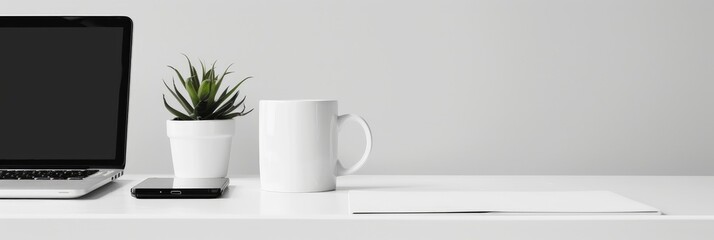 Minimalist Home Office Desk with Laptop and Coffee