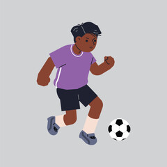 Soccer Player Kicking Ball isolated on grey background. Football Player  in motion and action with ball. Vector Illustration.