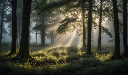 Fototapeta premium misty morning in the forest