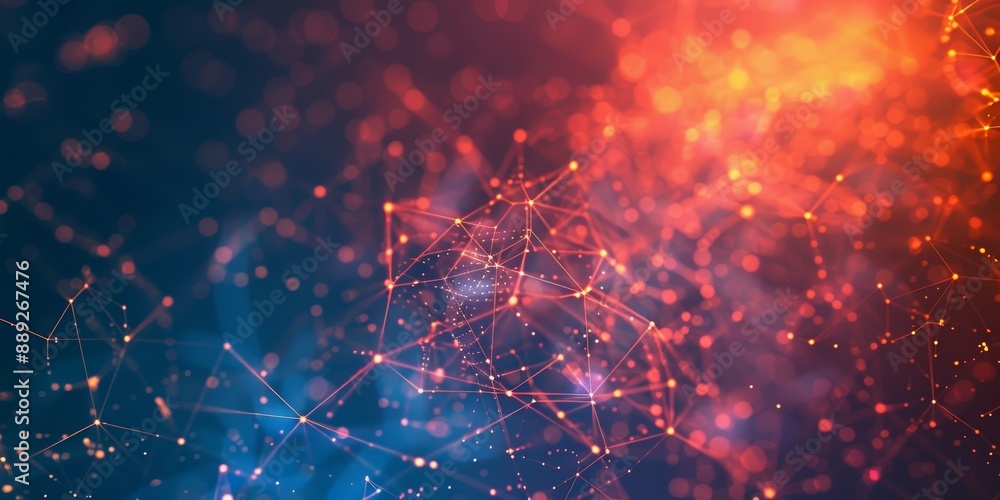 Poster glowing orange and blue circuit board with nodes and connections