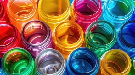 Vivid Multicolored Plastic Bottles Top View