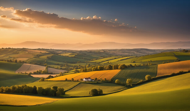 rolling hills and patchwork fields