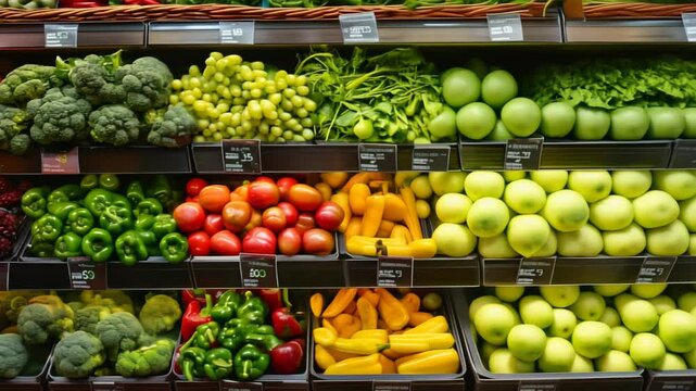 Vibrant display of fresh vegetables at a grocery store