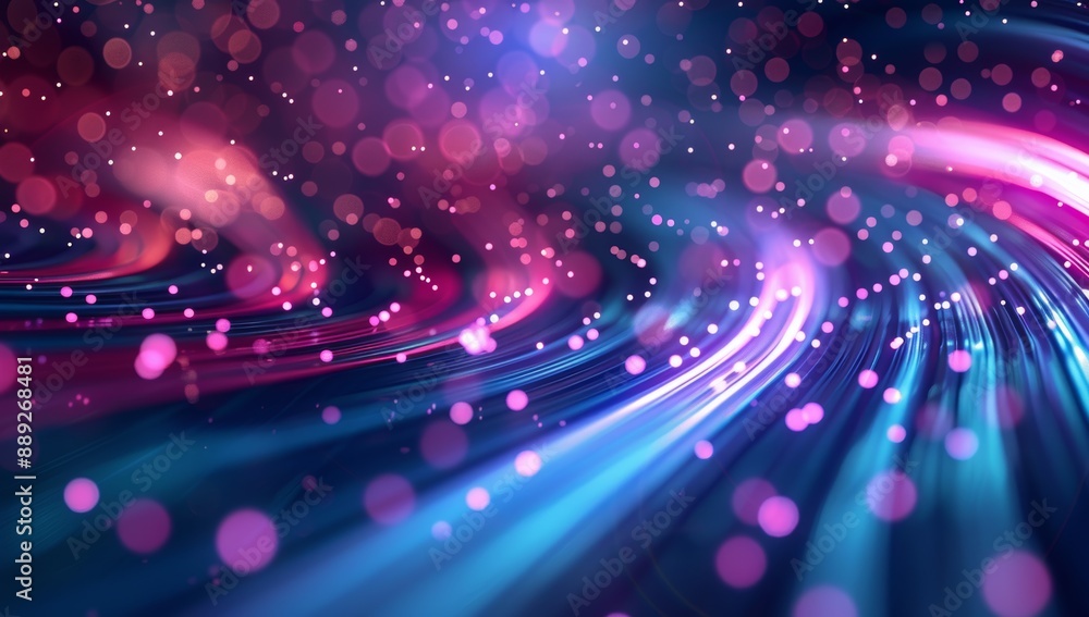 Poster abstract futuristic glowing light trails with particles