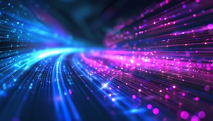 Blue and purple glowing particles form a dynamic futuristic background