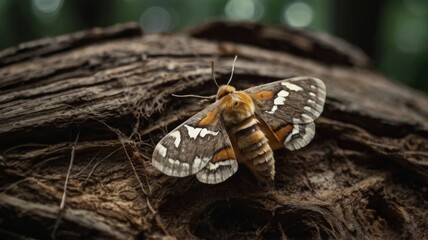 Bizzarre moth around cobweb in a trunk 