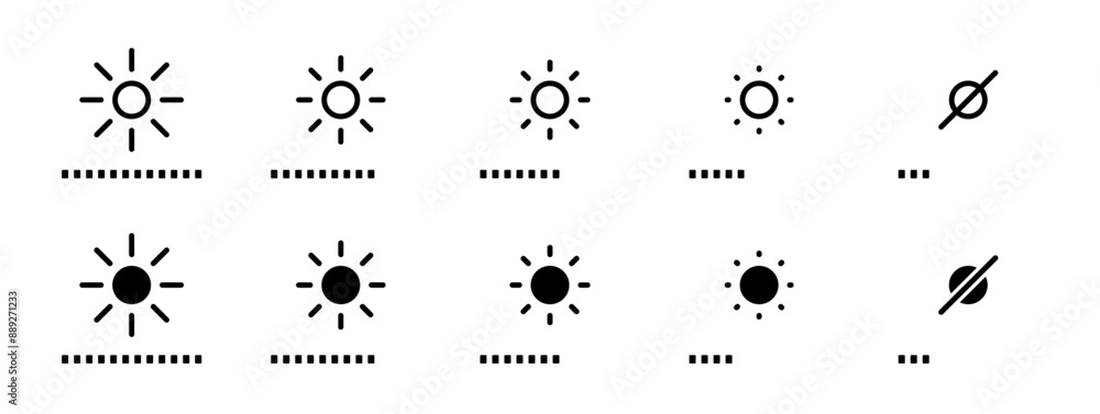 Aufkleber brightness control icon. adjust brightness screen icon. bar light level control screen icon. vector