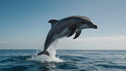 Fototapeta premium Dolphin jumping around ocean 