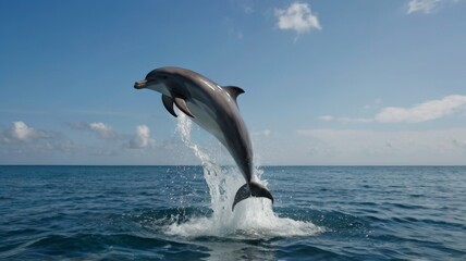 Dolphin jumping around ocean 