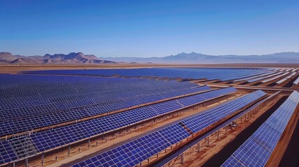 Expansive Solar Farm in Desert Landscape