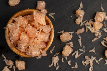 peeled citrus grapefruit without peel on the table