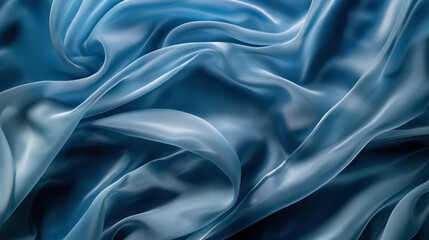 Fototapeta premium Light blue silk fabric draped gracefully against a dark blue backdrop