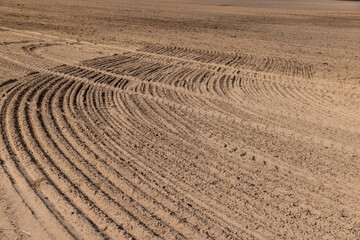 furrows in the field after tillage during sowing