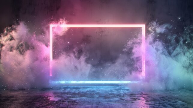 Bright Neon Frame with Glittering Festive Sparkles for Holiday Promo with Customizable Text Area, Generative Ai