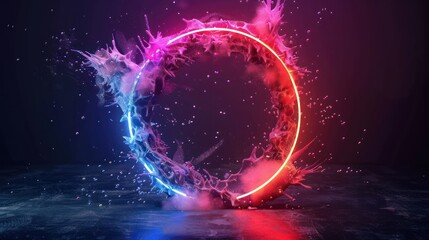 Obraz premium Luminous Neon Holiday Promotion Frame with Sparkling Particles for Customization, Generative Ai