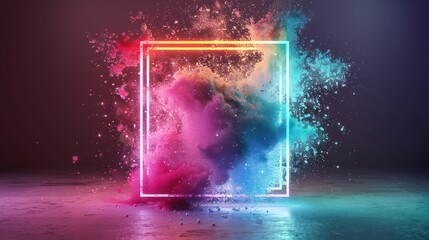 Vibrant Neon Frame with Festive Sparkling Particles for Holiday Sale Theme with Customizable Text Area, Generative Ai