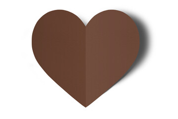 Brown folded paper heart isolated on transparent background.