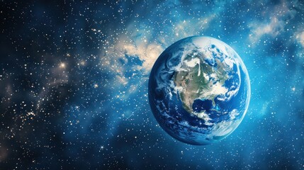 Obraz premium Illustration of Planet Earth in outer space, blue ocean and globe. Ai generated image