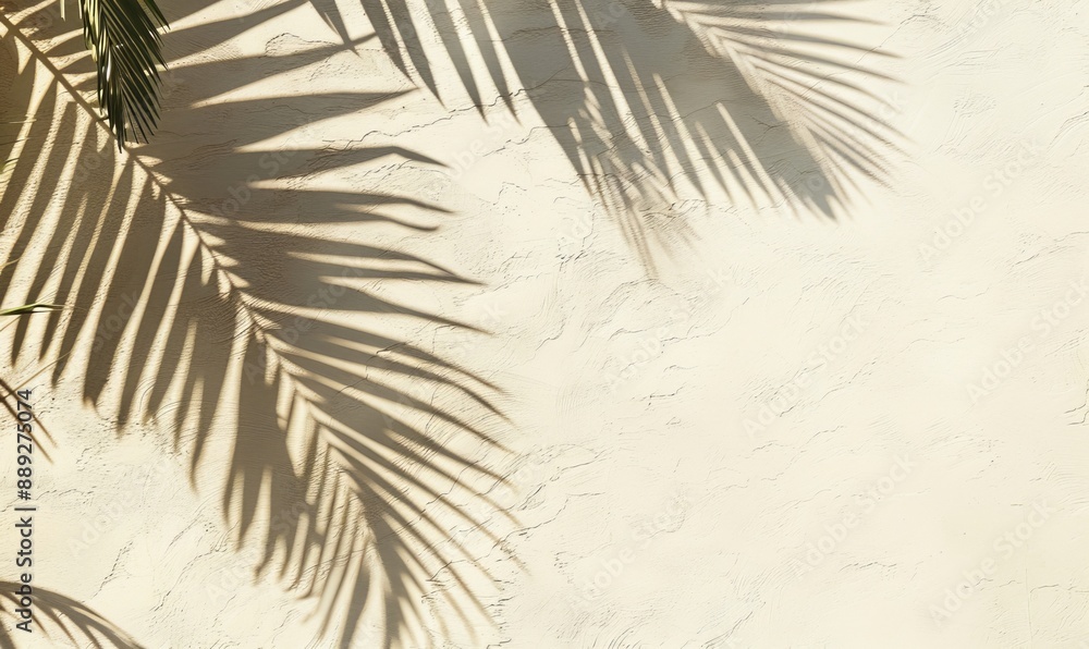 Poster a minimalist abstract background for displaying products. shadows from palm leaves. spring and summe