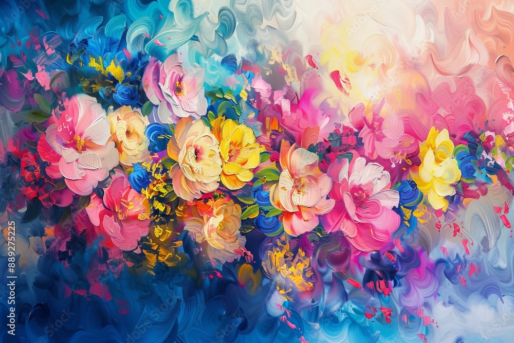 Poster a panoramic background with colorful flowers powered by generative ai