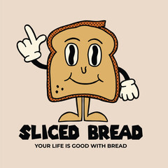 retro cartoon sliced ​​bread character illustration