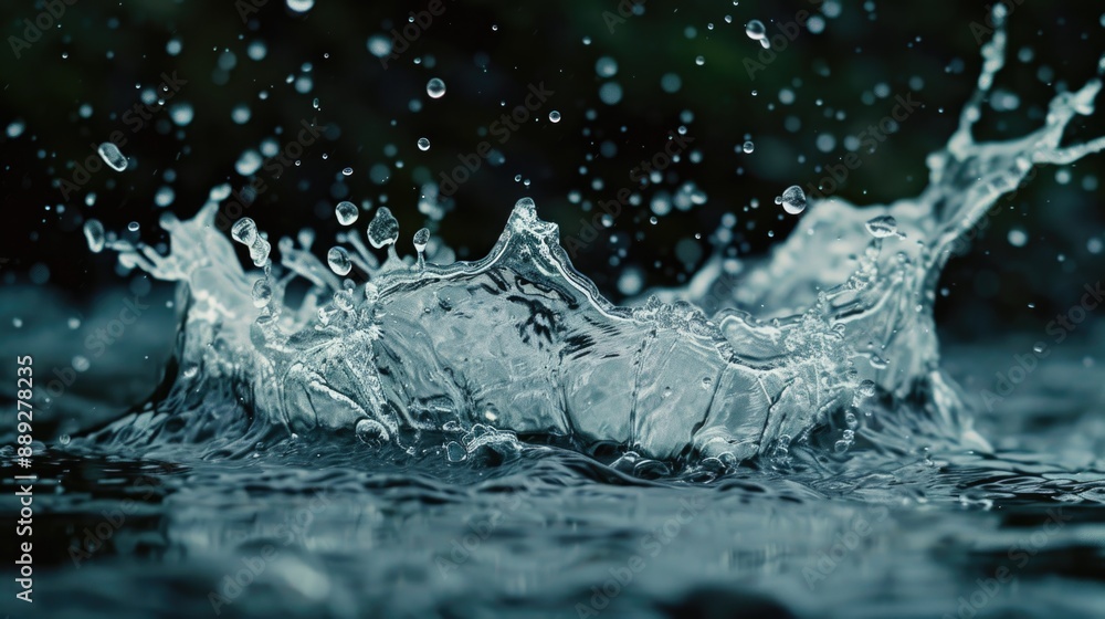 Poster a close-up view of a splash of water on the surface of a body of water