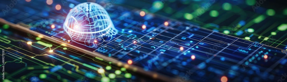 Aufkleber generate an abstract technology background image of a glowing blue and green circuit board with a fu