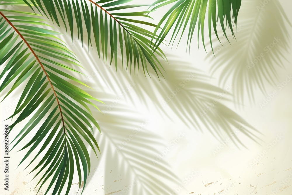 Poster a natural palm branch shadow is overlayed over a transparent background to create a tropical palm le