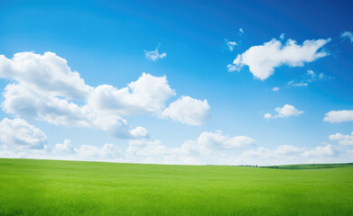Fototapeta premium Serene Green Field and Expansive Blue Sky
