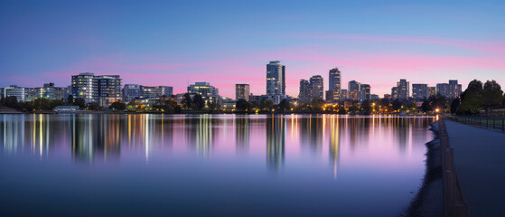Obraz premium Serene Twilight Cityscape Reflections