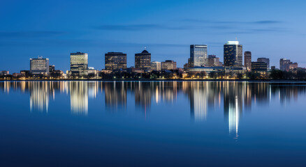 Obraz premium Serene Twilight Cityscape Reflection