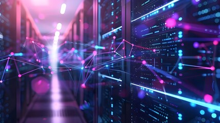 illustration technology data center digital transaction in server room. Generative AI