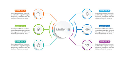 Modern infographic template. Creative circle element design with marketing icons. Business concept with 6 options