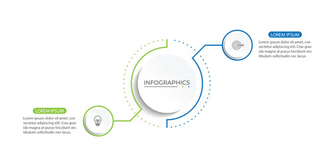 Modern infographic template. Creative circle element design with marketing icons. Business concept with 2 options