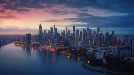 Fototapeta premium Vibrant City Skyline at Sunset