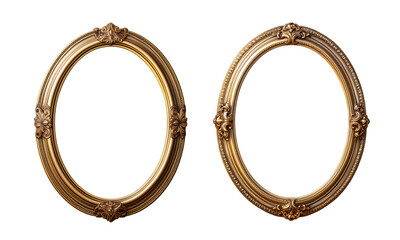 Fototapeta premium Set of Vintage oval round photo frame isolated over transparent background, Golden Frame, Generative AI