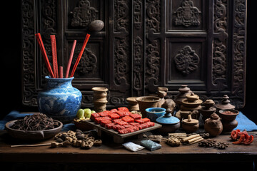 Traditional Asian Herbs and Spices Display