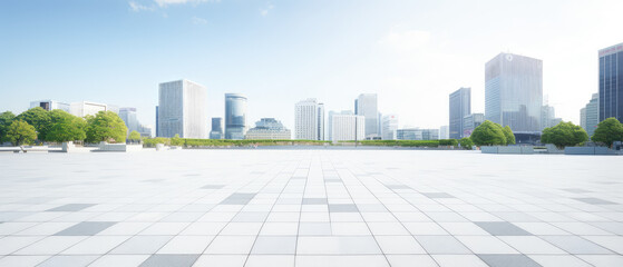 Modern City Skyline with Plaza