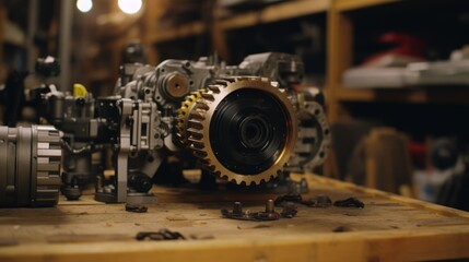 Close-up of a Shiny Gear Mechanism in a Workshop