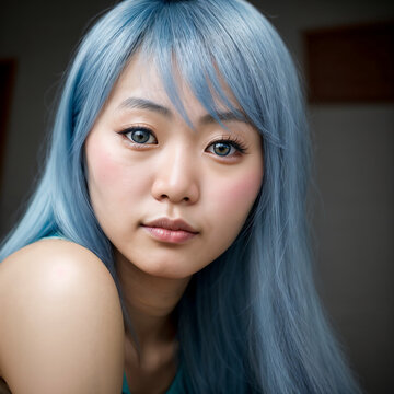 portrait of a blue-haired woman