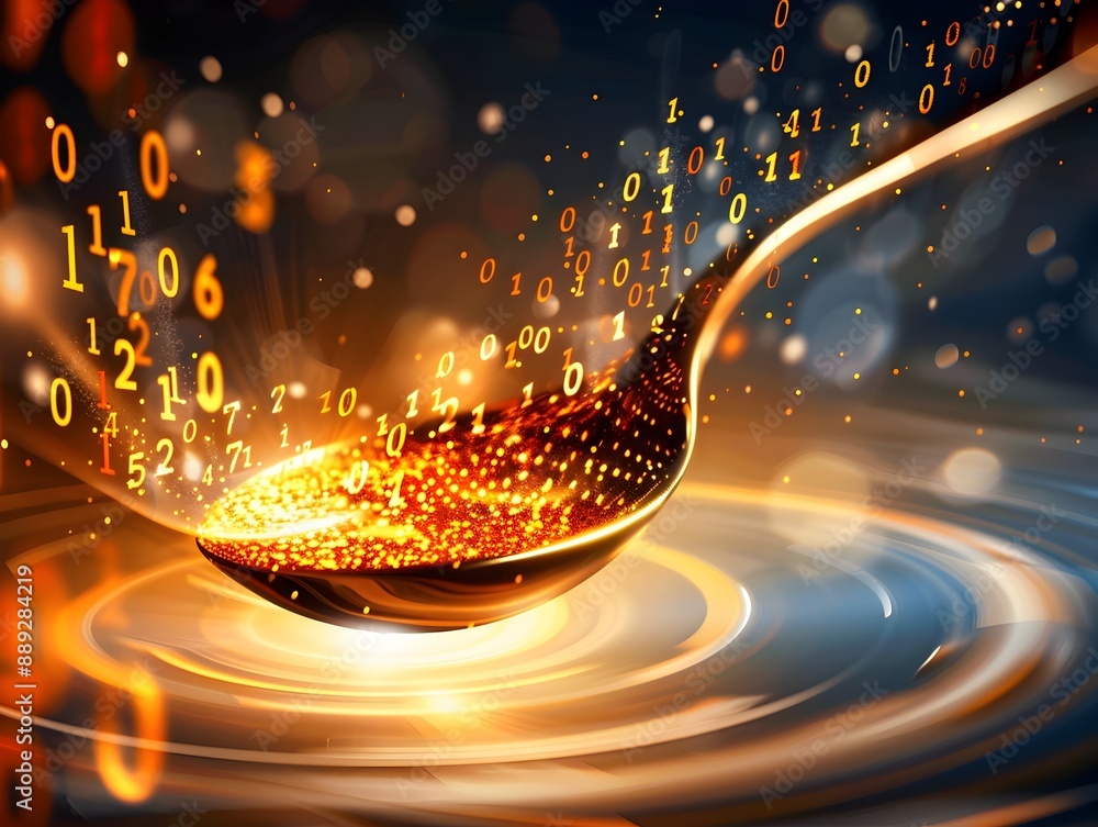 Aufkleber swirling spoon of digital password digits:a cybersecurity concept and digital technology visualizati