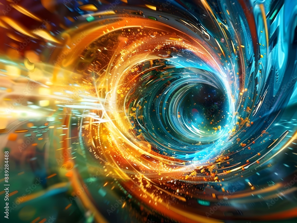 Poster mesmerizing vortex of magnetic particle tester swirling in a dizziness-inducing kaleidoscopic patter